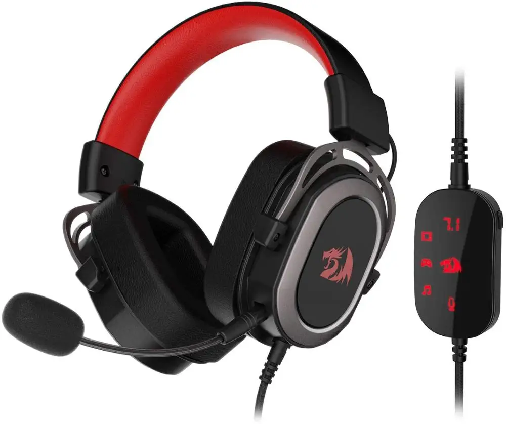 Redragon H710 Helios USB wired game headset 7.1 Surround sound memory foam ear pad 50mm drive removable microphone with PC/PS4