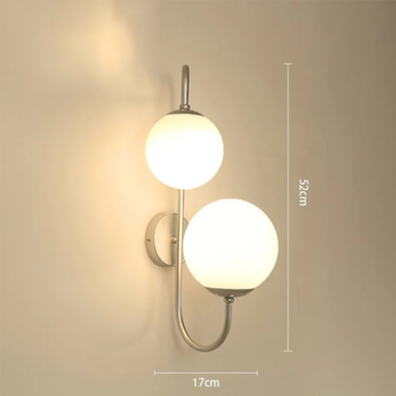Double glass ball modern simple art led bedroom iron bedside aisle E27 wall lamp