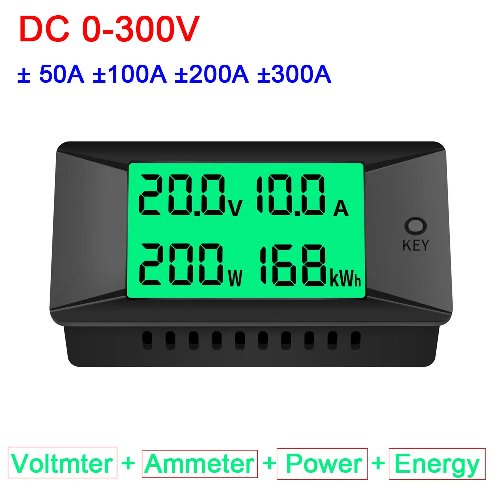 4IN1 DC Цифровой Измеритель постоянного тока 0 ~ 300V ± 50A 100A 200A 300A Voltmter Амперметр Мощность электрической энергии заряда-разряда тестер 12V Мощность