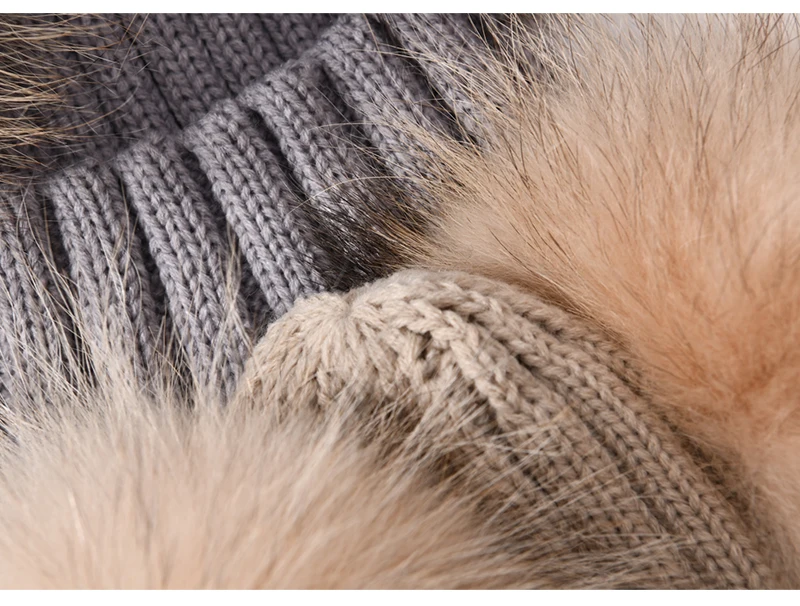 JX Watcher Winter Doppel Echtpelz Pom Pom Hut für Kinder Baby Strick mützen mit zwei Pelz Pompons Jungen Mädchen hochwertige Mütze Mütze – Detail 25