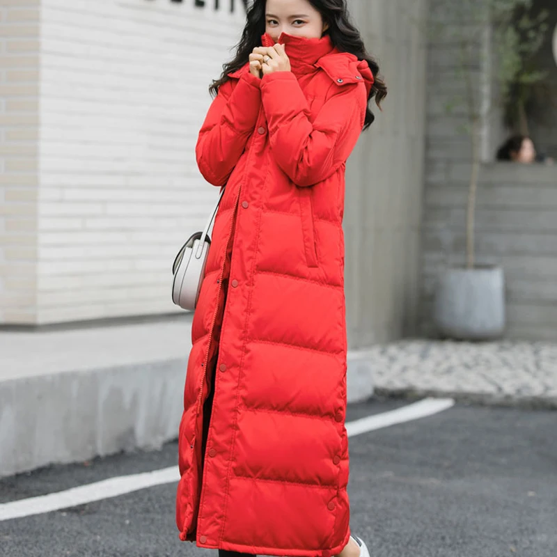 

Female X-Long coat Hooded thickening Plus size red black jacket