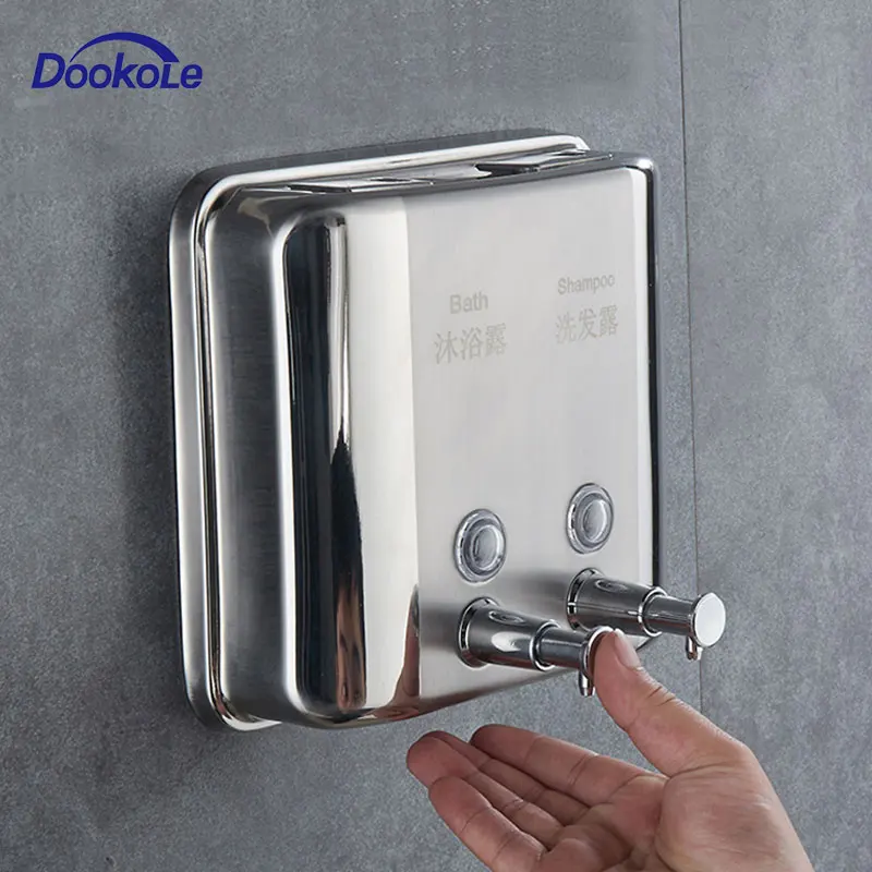 500/800/1000/1500 Ml Manual Soap Dispenser, 304 Stainless Steel Double Soap Dispenser Leakproof Bathroom Metal Soap Pump Lotion