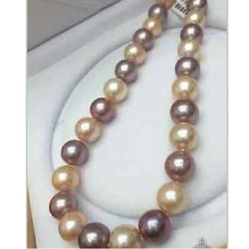 11-12mm freshwater lavender gold pink multicolor pearl necklace 20inch 925silver