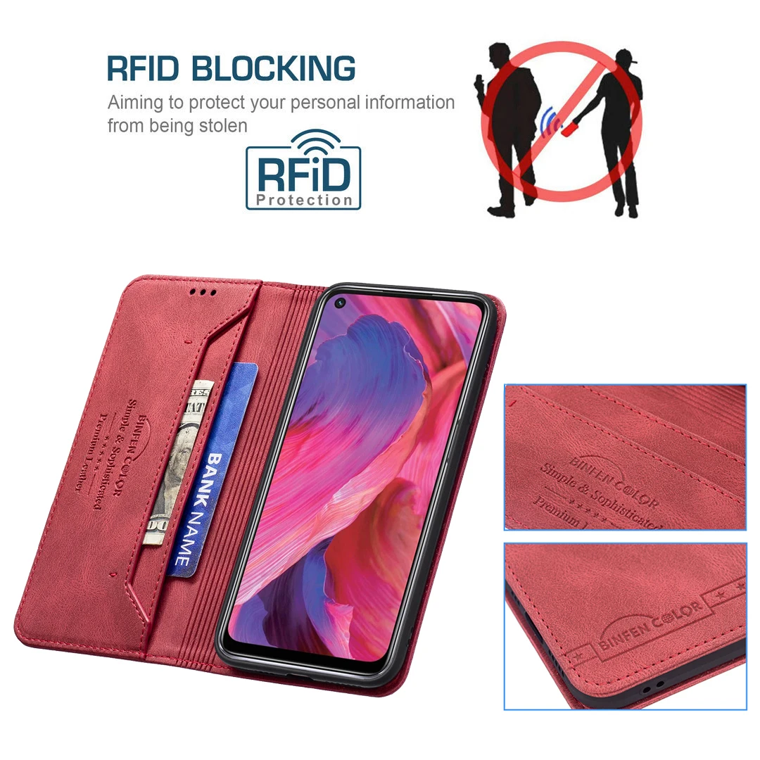 Five stars RFID Blocking Phone Case For coque OPPO A54 5G Cell Cases Cover sFor OPPO carcaso Wallet Case A74 5G A93 Telephone