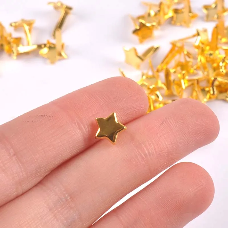 50pcs 8x11mm Golden Star Brads Scrapbooking Embellishment Fastener Brads Metal Crafts For DIY Accessories Shoes Decoration c2403