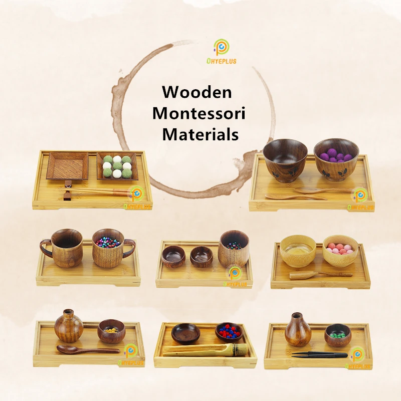 Montessori Practical Life Materials Wood Pour/ Spoon/ Clip Activities Kids Fine Motor Skill Premilinary Exercise Hand-Eye Game