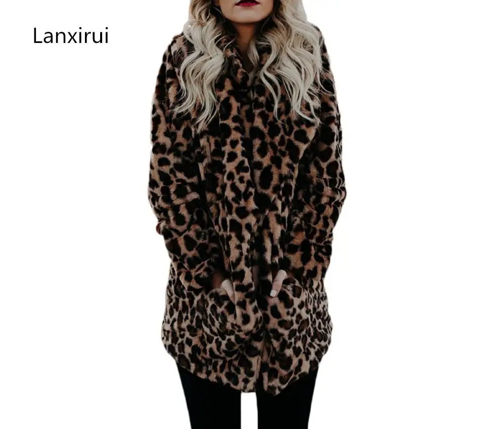 

High quality Luxury Faux Fur coat for Women Coat Winter Warm Fashion Leopard artificial fur Women's Coats Jacket