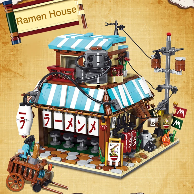 Technical Ideas Japanese Restaurant Street View Building Block Expert Ramen House Set Bricks DIY Toy for children Holiday Gifts