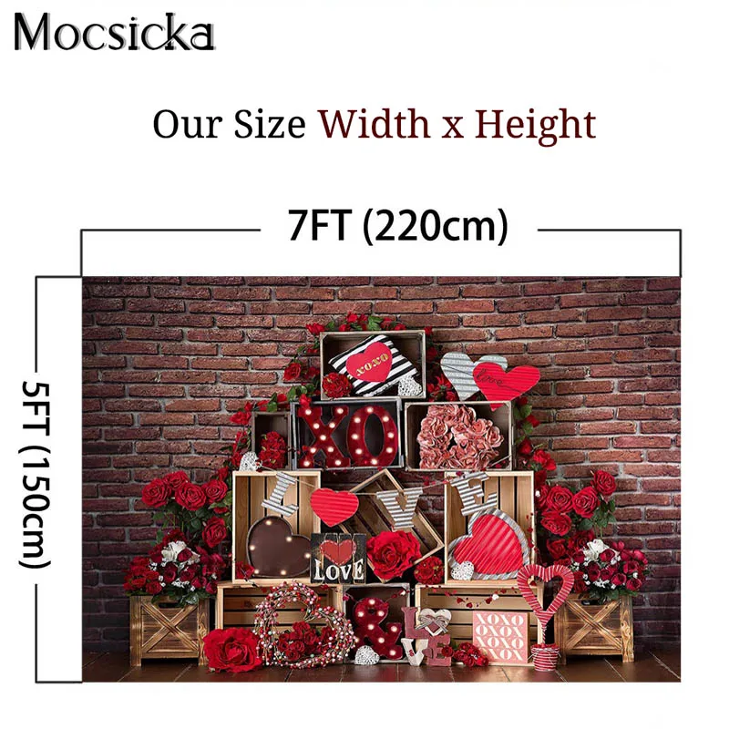 Mocsick Valentines Rot Ziegel Wand Fotografie Kulissen Rote Rose Blumen Liebe Decor Photo Booth Hintergrund Für Foto Studio