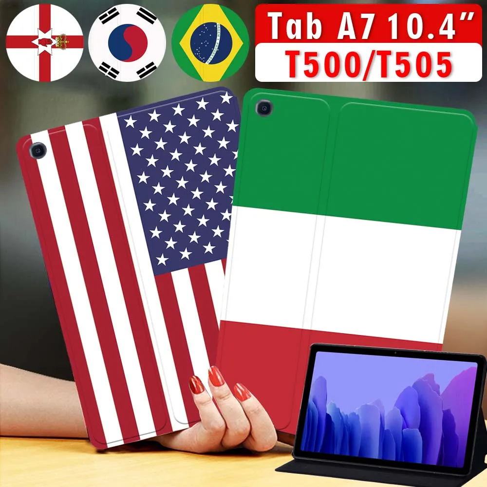 For Samsung Galaxy Tab A7 10.4 Inch 2020 PU Leather Case SM-T500 T505 Tablet Cover Funda National Flag Series Pattern