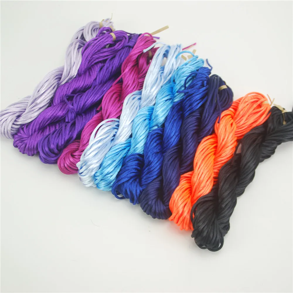 Multi 2mm  20M/pcs Kumihimo Nylon Cord Chinese Knot Cord Rattail Satin Braided String DIY Cords Jewelry Making Beading Rope ds5