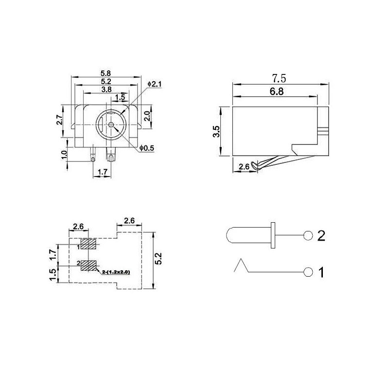 20Pcs 2.1x0.48mm Power Jack connector for Nokia phones 2MM DC Power Socket DC-096 DC096