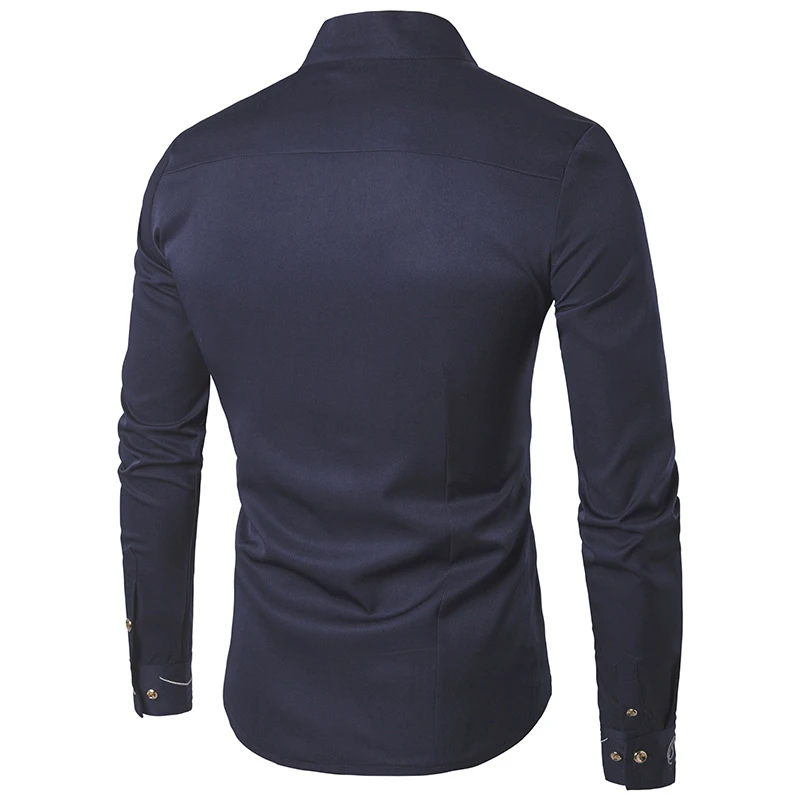 Men's Long Sleeve Shirt Jacquard Weave Oblique Button Placket Men Self-cultivation Front Swallowtail Stand Collar Trekking Shirt