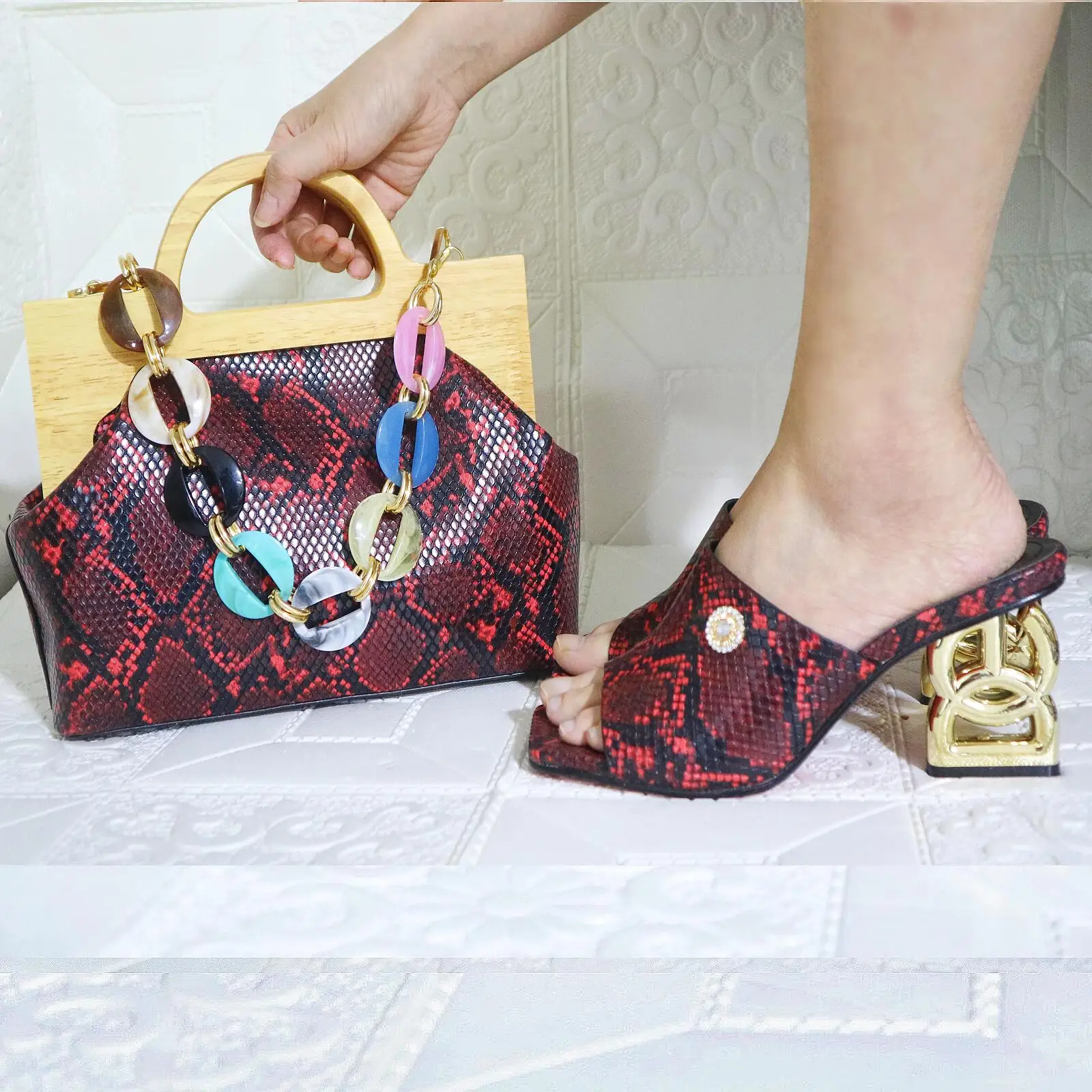 Doershow new come Matching Women Shoe and Bag Set Decorated green Nigerian Shoes and Bag Set Italy Shoes and Bag set HJL1-13