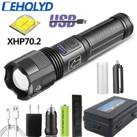 500000LM Led Flashlight High Quality XHP70.2 XHP50.2 Tactical Hunting Torch Usb Rechargeable Zoomable Lantern 18650 AAA Battery