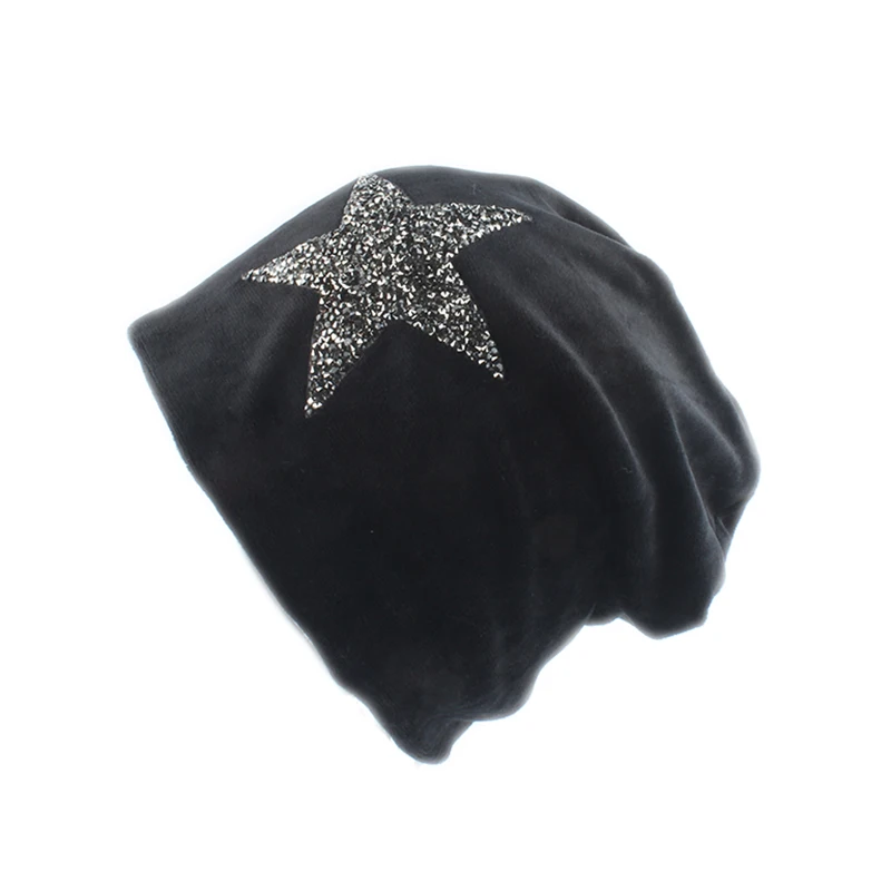 2019 New Fashion Velvet Skullies Beanies Winter Hats For Women Star Design Slouchy Beanie Ladies Bonnets Cap