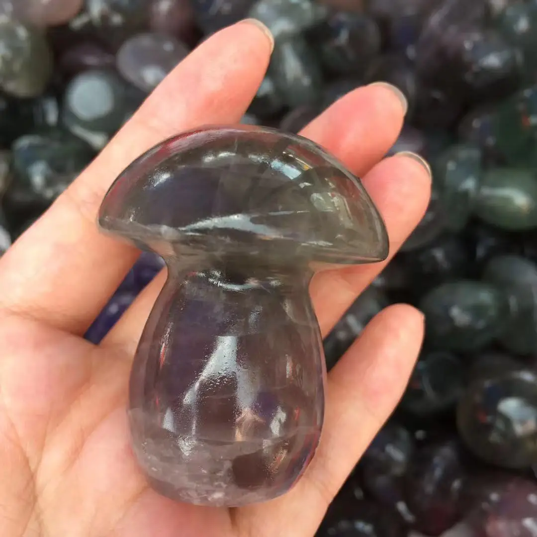 

Natural rainbow fluorite Quartz Mushroom Crystal Hand Carved Healing