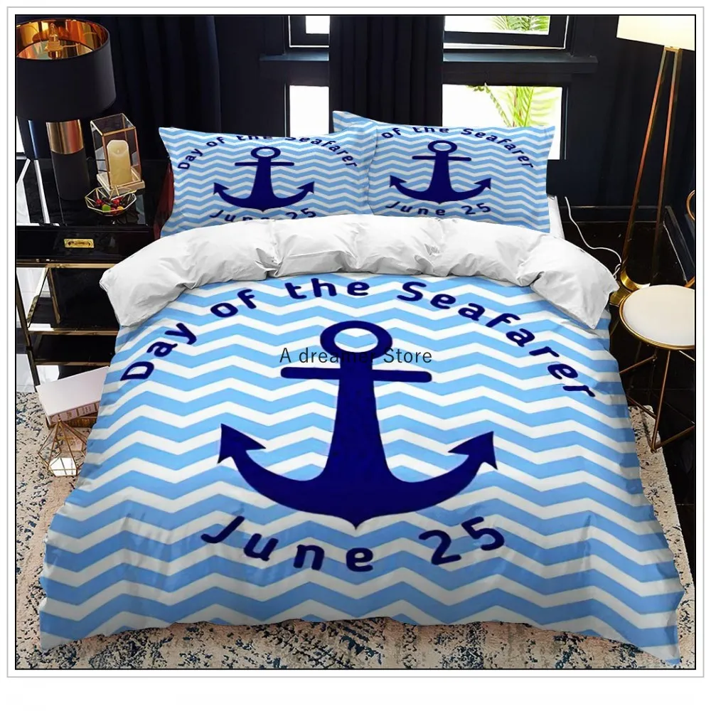 Anchor Bedding Set Ocean Style Quilt Cover Single Double Home Textile With Pillowcase For Kids Boy Home Decor Soft Duvet Cover