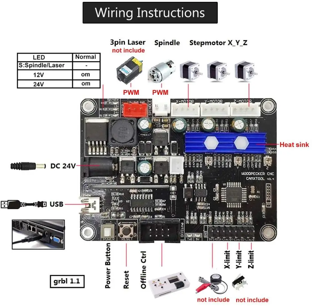 GRBL1.1 USB Port CNC Laser Machine 3-Axis Control Board, CNC Control Board Integrated Driver Board ,upgrade CNC controller  GRBL