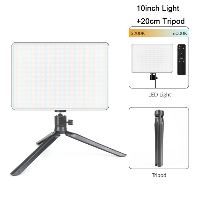 10 inch LED Video Light Panel Kit EU Plug 2700 K-5700 K Fotografie Verlichting Met Statief Arm Stand voor Live Stream Video Foto Lamp