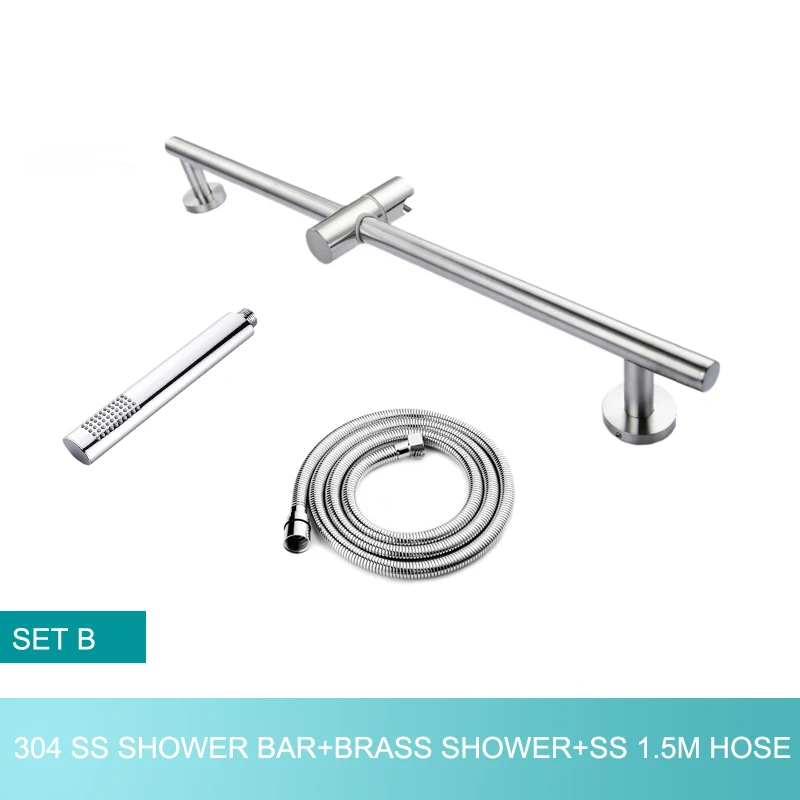 Bathroom Shower Bar Column Sliding Set Movable Adjustable Wall Mounted with Bracket Holder Hand Shower Set