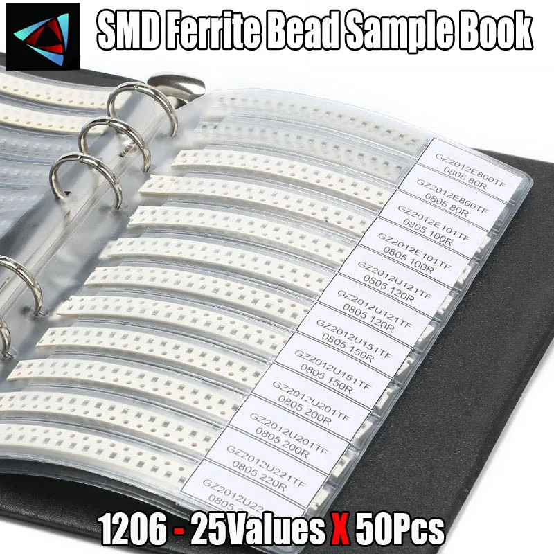 

Ferrite Bead Sample Book 1206 25values X 50pcs SMD magnetic Laminated sheet magnetic beads sample book Sample Kit