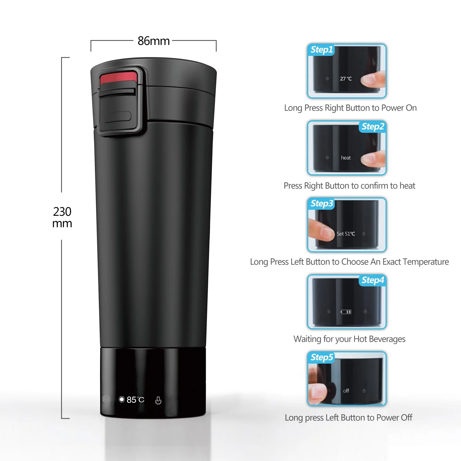 14400Mah tazza di riscaldamento elettrica al litio intelligente riscaldamento dell'acqua Display digitale domestico tazza di isolamento caffè bollente a tenuta stagna universale
