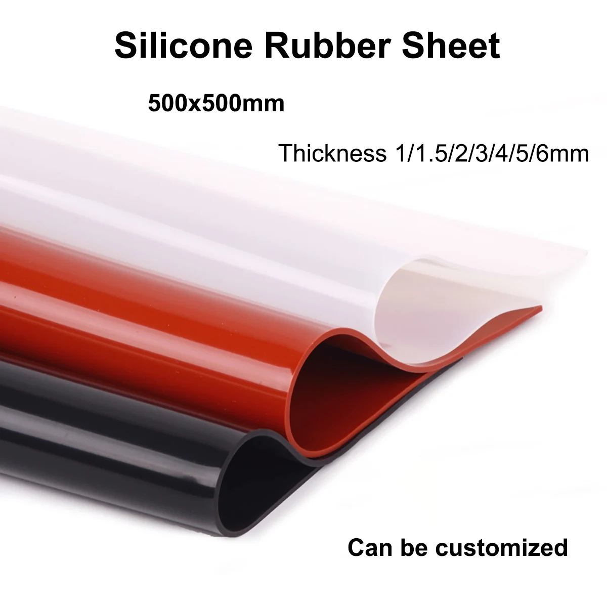 1Pc 1/1.5/2/3/4/5/6mm White/Red/Black Silicone Rubber Sheet 500x500mm Silicone Sheet Rubber Matt Shock Absorption Heat Resistant