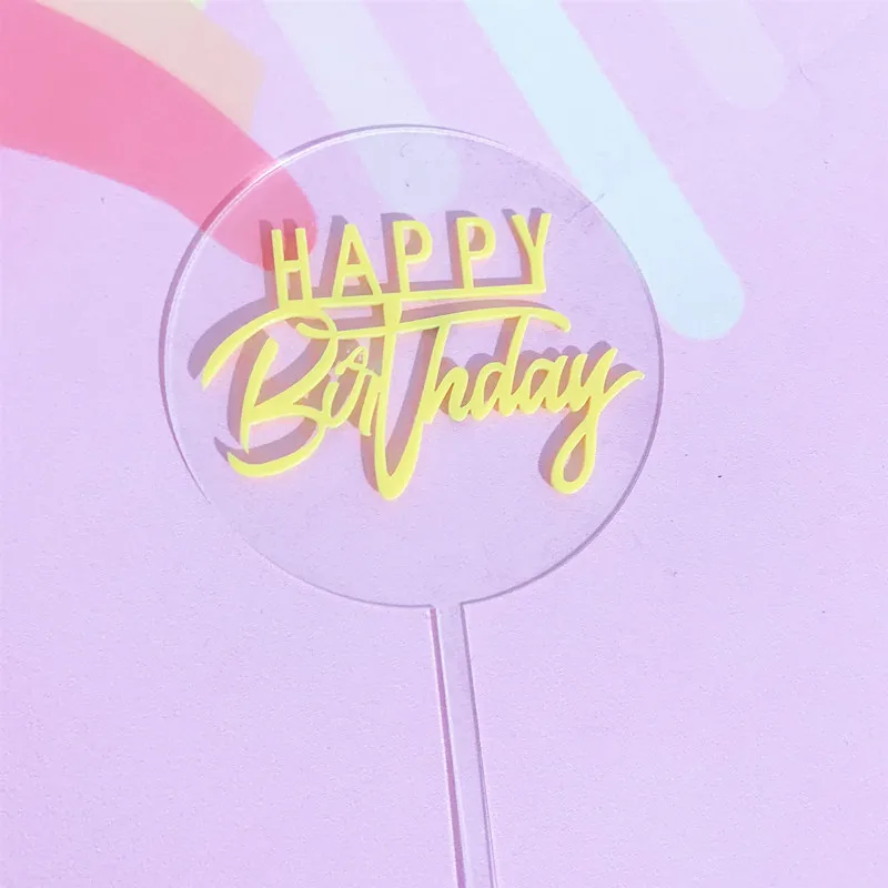 New Transparent Birthday Cake Topper Baking Dessert Cupcake decorations happy birthday party  Baby Shower Cake Top Flag Supplies