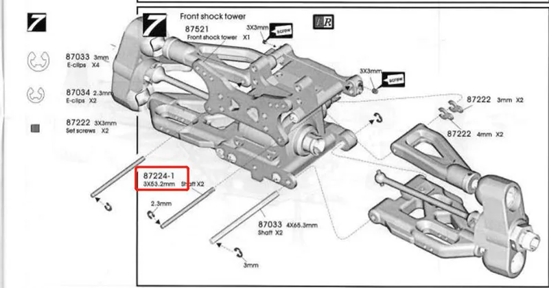 Gruppo asse braccio oscillante originale OFNA/HOBAO RACING 87224-1 3 x53.2 per 1/7 HYPER ONE-SEVEN ONROAD