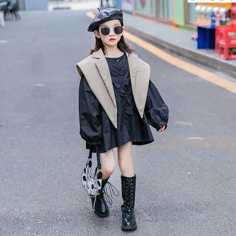 

Children shirts + vest 2 pcs sets girls spring autumn new long sleeve fashion shawl suits 4-16Y teenage sets dress ws1762