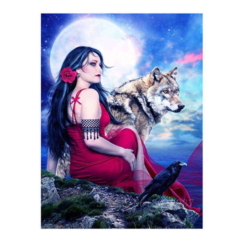 

Diamant Diy 3D Diamond Painting Cross Stitch Sexy Beauty And Wolf Needlework Diamond Embroidery Full Diamond Decorative Stickers