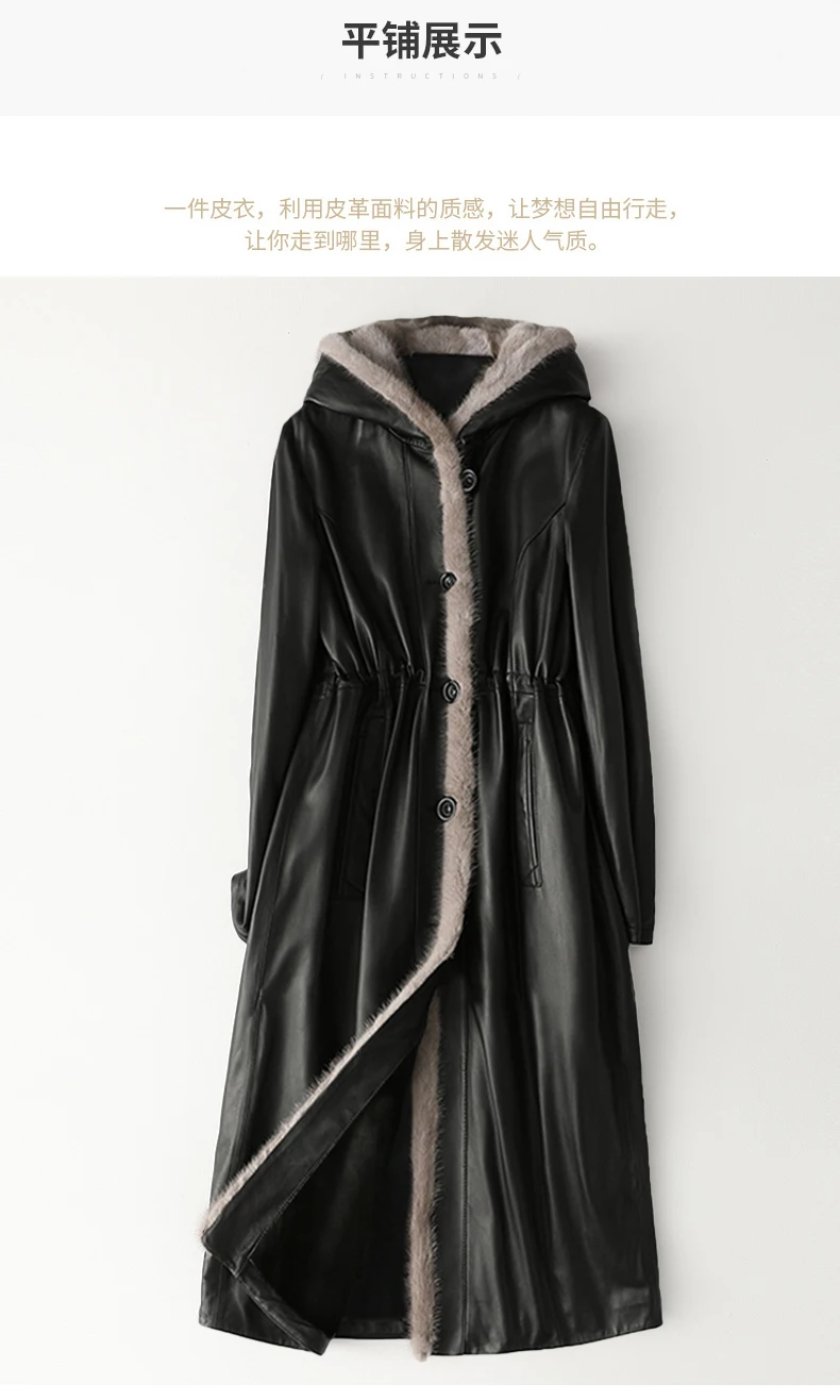 Lautaro Winter Long Warm Thick Black Leather Coat Women with Fur Inside Elegant Luxury Faux Fur Lined Jacket Parka Fashion 2021