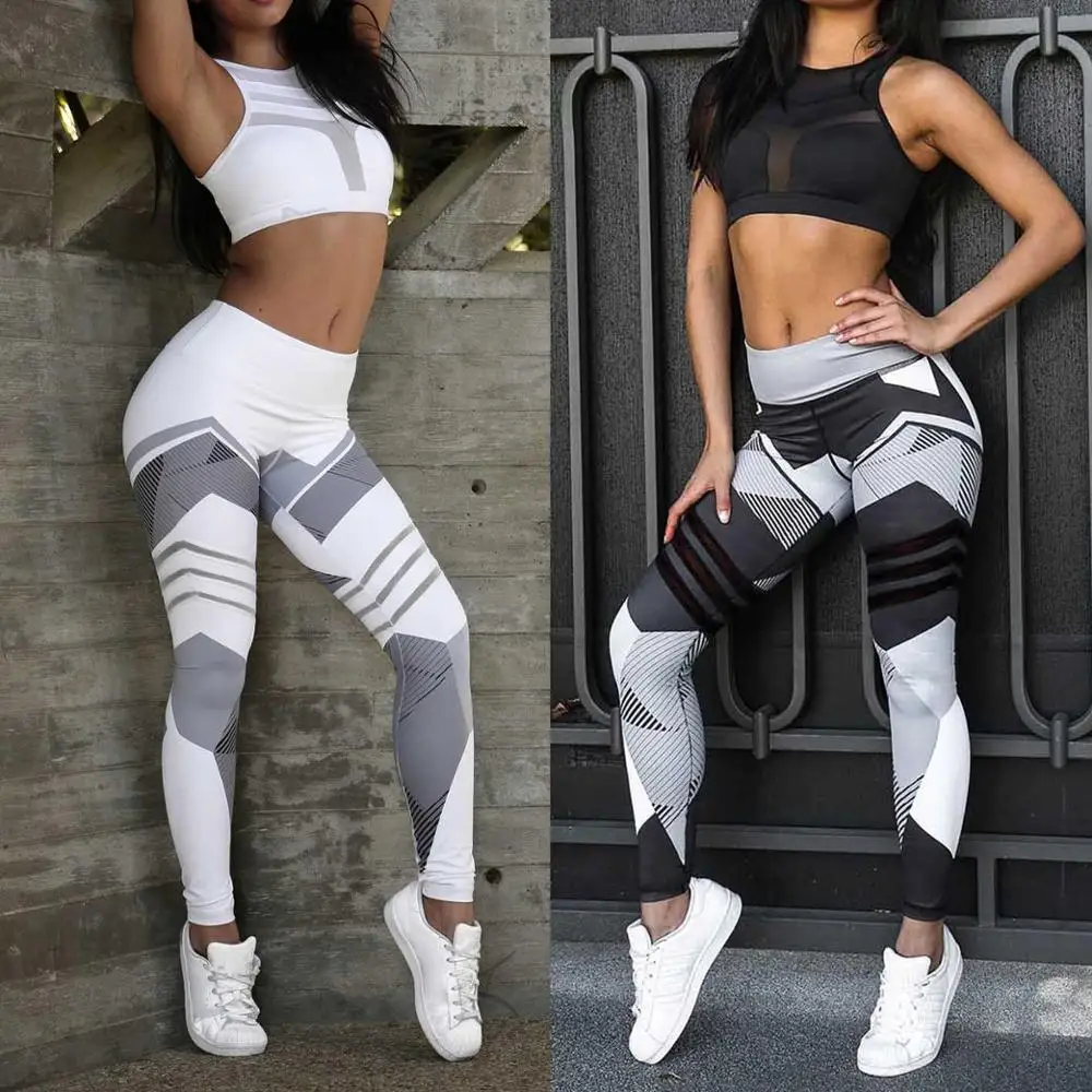 Women Running Yoga Set Breathable Tops push up Pants Sportswear Gym Workout Fitness Digital Print Stretch Leggings & Bra