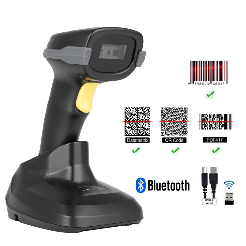 Bluetooth Wireless 2D Barcode Scanner A6 with Charged Base and L5 Wired QR Bar Code Reader For Warehouse Supermarket