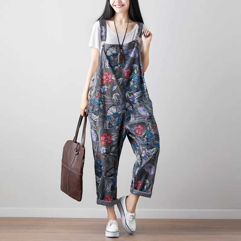 Max LuLu Korean New Fashion Style Summer Womens Vintage Printed Overalls Ladies Casual Denim Pants Female Punk Ripped Trousers