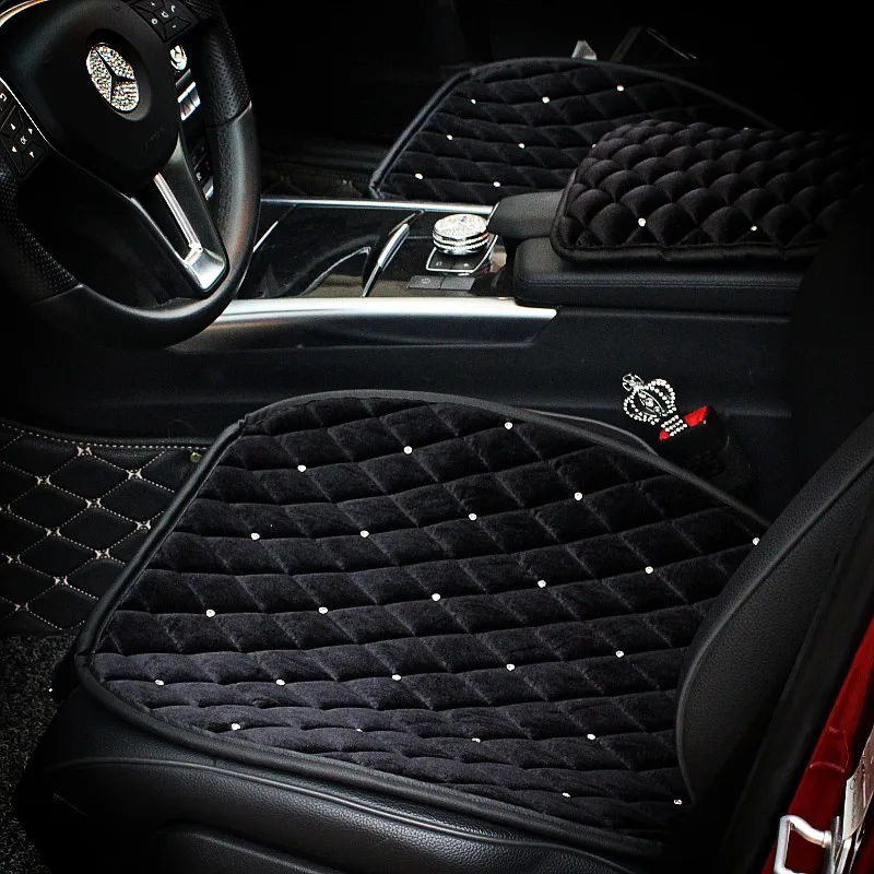 Winter Diamond Plush Universal Car Seat Cover Rhinestone Auto Seat Cushion Velvet Front Back Seat Protector Mat Car Accessories