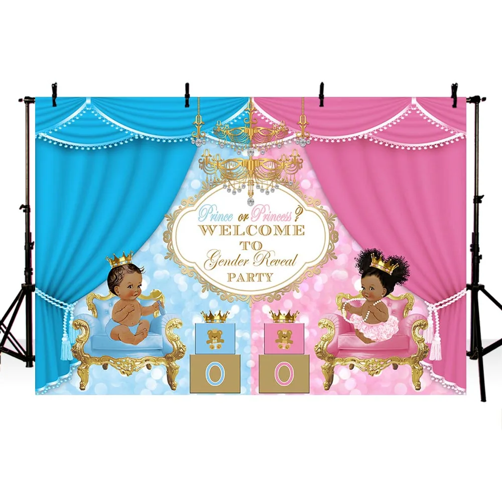 Mehofond Royal Gender Reveal Party Photography Backdrop Prince or Princess Baby Shower Blue or Pink Decor Background Photozone