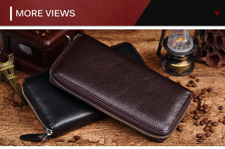 HUMERPAUL Echtes Leder Geldbörse RFID-blockierende Clutch-Tasche, Geldbörse, Kartenhalter, Münzgeldbörse, Reißverschluss, männlich, lang, Schwarz/Kaffee-Geldbörse – Detail 11