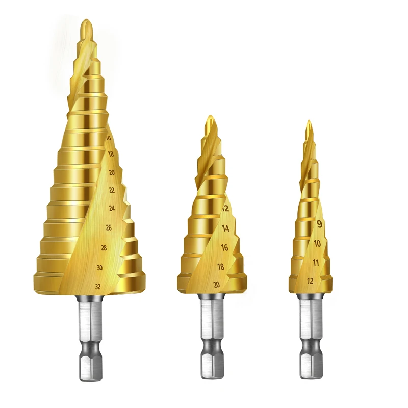 3 stücke Spirale Rillen Bohrer Bits 3-12 4-12 4-20 Bohren Power Tool Metall Edelstahl holz Loch Cutter Kegel Schnelle Bohrer Set – Detail 5