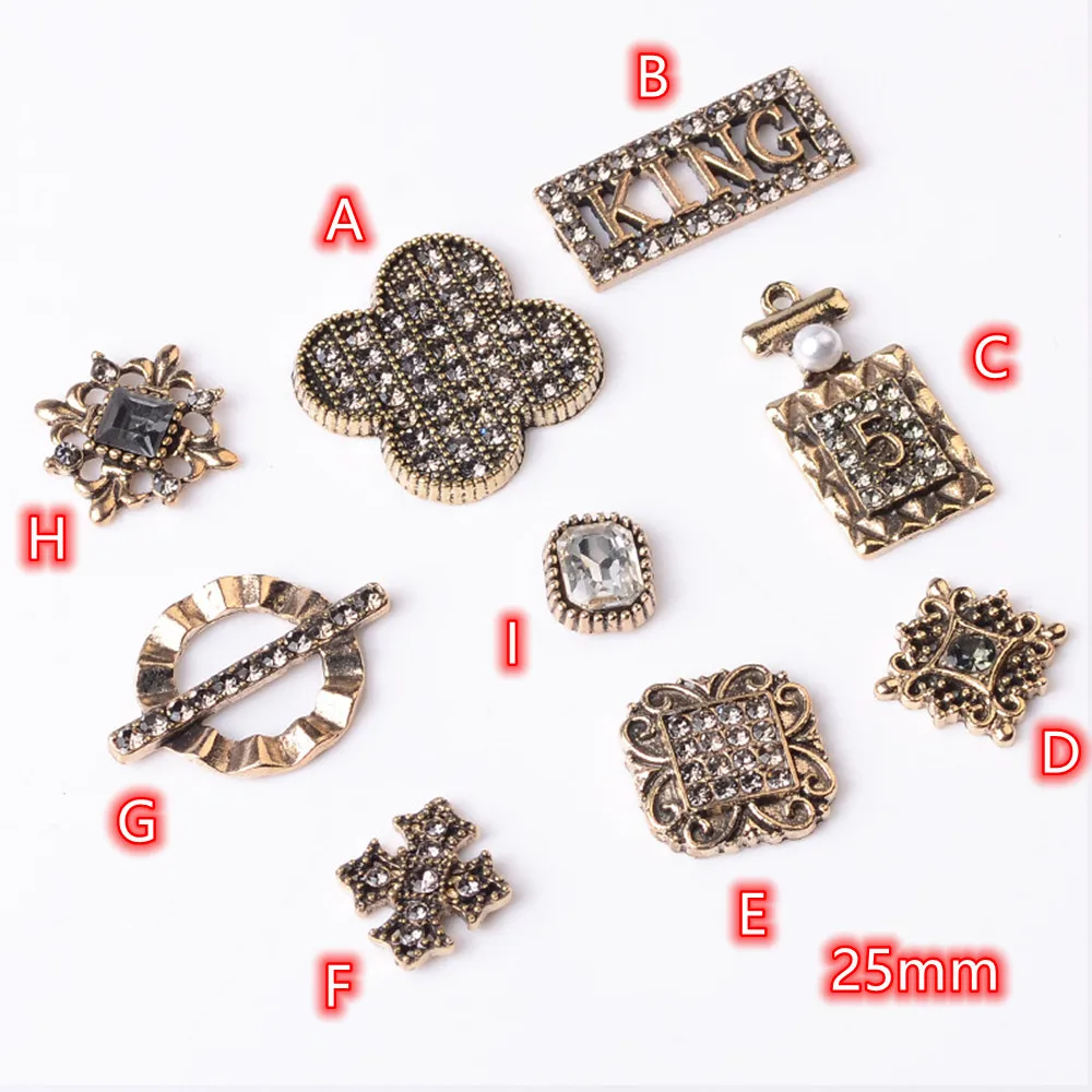 Clover Luxury Clothes Decoration Buttons Embellishments for Clothing 10pc Fashion Buttons with Rhinestones Golden Blouse Buttons