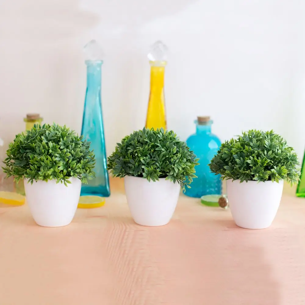 1pc Artificial Potted Plant Bonsai Plastic Flowerpot Ornaments Simulation Flower Grass Birthday Party Decor Home Office Decor image 4