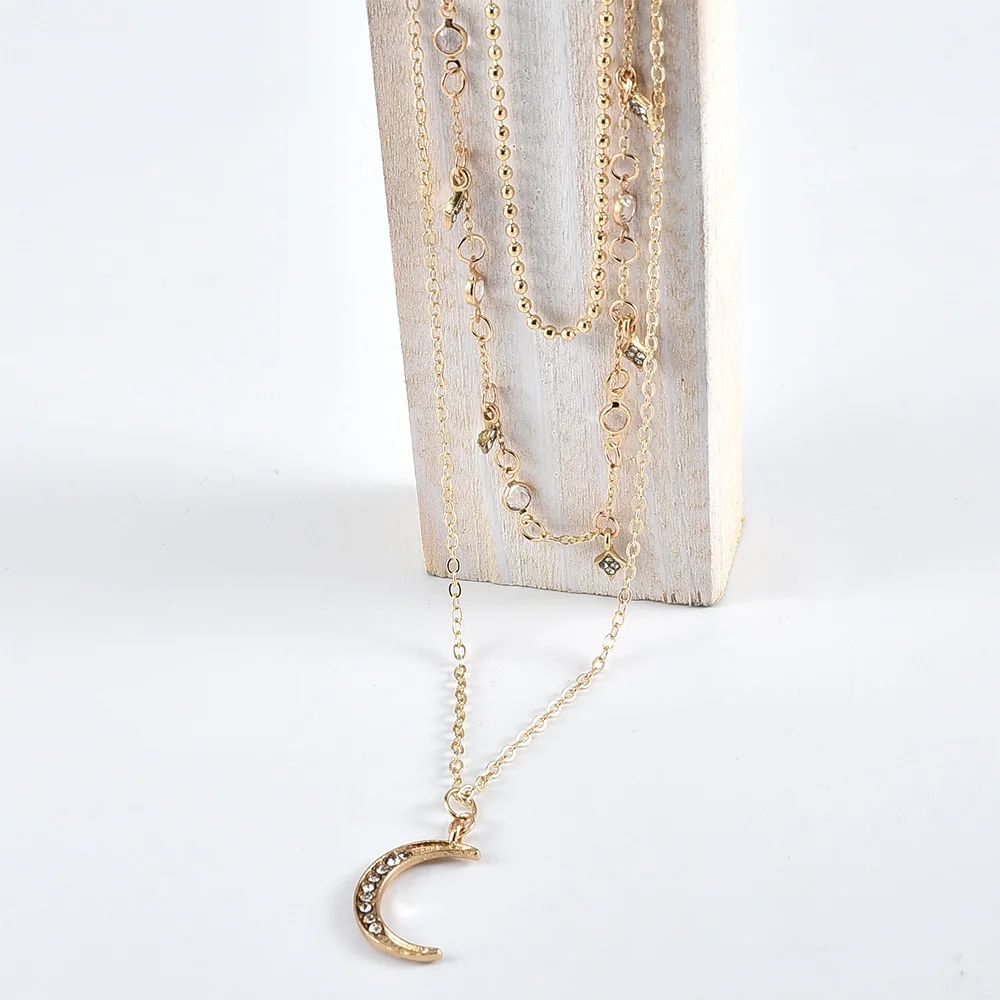 2020 New Vintage Multilevel Gold-plate Necklaces For Women Fashion Crystal Moon Star Pendant Necklace 2020 Female Boho Jewelry image 4
