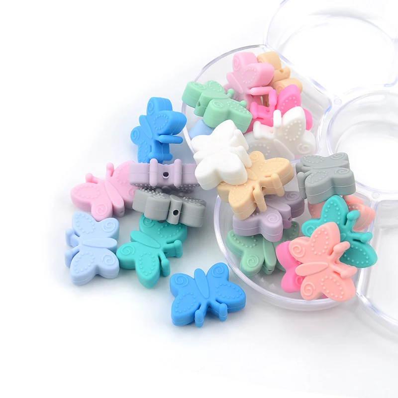 LOFCA 5PCS Butterfly Beads Silicone BPA Free Baby Teether Accessories For Teething Necklace Pacifier Clip DIY Nusring Gift Chew