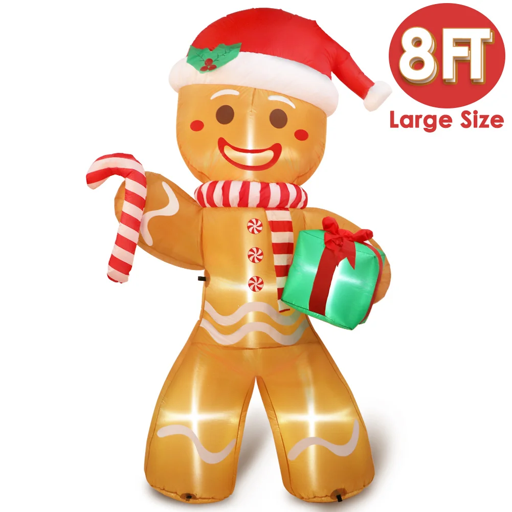 OurWarm Inflatable Gingerbread Man Night Light Figure Outdoor Garden Toys New Year 2023 8FT Christmas Party Decorations for Home