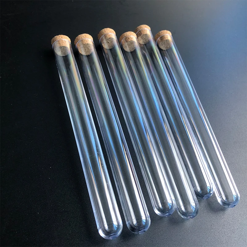 Tubos De Teste De Plástico Transparente com Rolhas De Rolhas, Wedding Favor Gift Tube, Experimento De Escola De Laboratório, 50PCs, 15x150mm