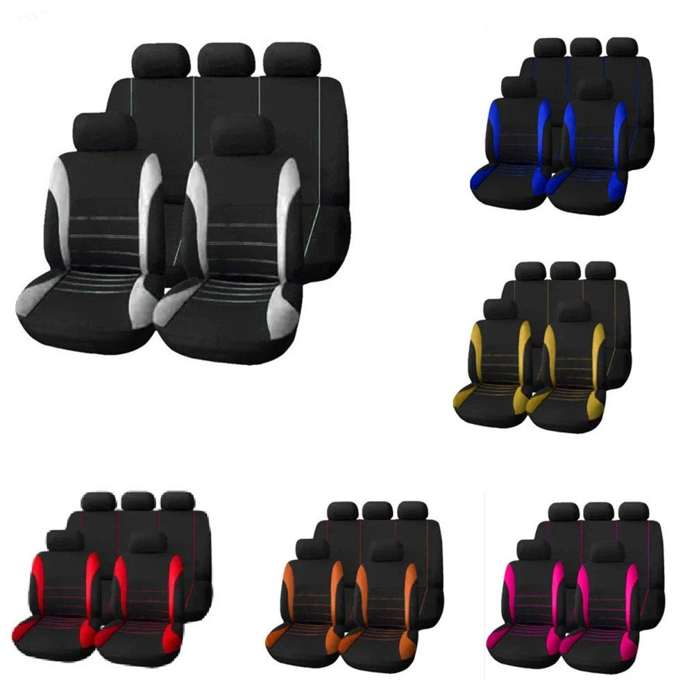 Universal 7 Colors Auto Car Seat Covers Ployester Cushion Full Set Front Rear For Sedans Seat Cover AT MT