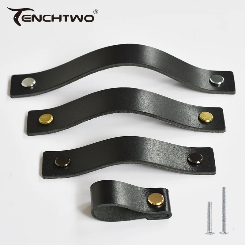 Black Cupboard Handle Furniture Drawer Knobs Wardrobe Kitchen Cabinet Pulls Door Handles 3.5mm Thick Vegetable Tanning Leather