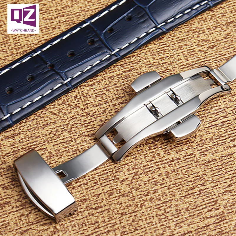 COW LEATHER Watch Strap 18 19 20mm 21 22mm watchband for Longines citizen watch band blue White stitche Genuine leather bracelet