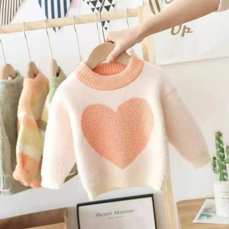 

Kids Girl Sweater knitting Pullover Baby Winter Tops warm toddler Sweaters Autumn Boy Girl winter Sweater heart 1-10 y